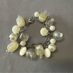 Elegant Silver and Cream Beaded Bracelet